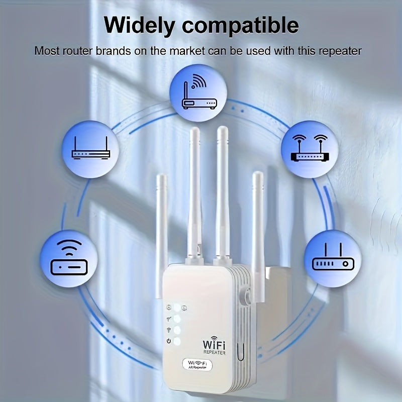 Extensor WIFI6, Amplificador de Señal WIFI, Soporte para Puerto Ethernet, 4 Antenas de Alto Rendimiento, Cobertura de 360° hasta 9000 pies cuadrados, con Puerto Ethernet, Velocidad Inalámbrica de Hasta 300Mbps y Conexión Estable por Cable. Función de Rel
