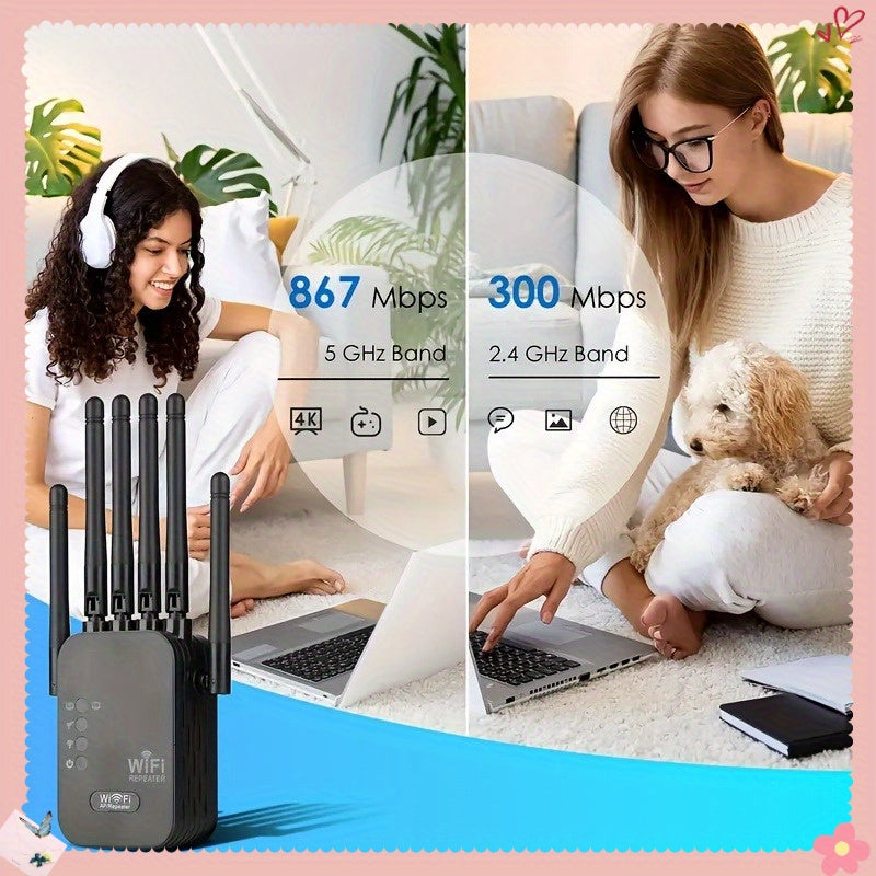 Amplificador de señal WiFi negro de 12000 metros - Extensor de red inalámbrica de banda simple de 2,4 GHz, receptor, enchufe de EE. UU., 100V-240V, no necesita batería para estimulación de red inalámbrica en dormitorios de oficina en casa