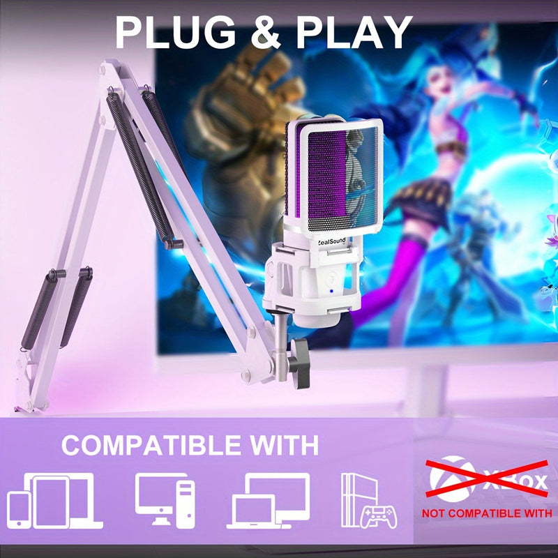 Kit de micrófono de juego USB profesional ZealSound, micrófono de condensador para podcast con brazo articulado y luz RGB, micrófonos Plug&Play para transmisión, PC, computadora Eid Al-Adha Mubarak