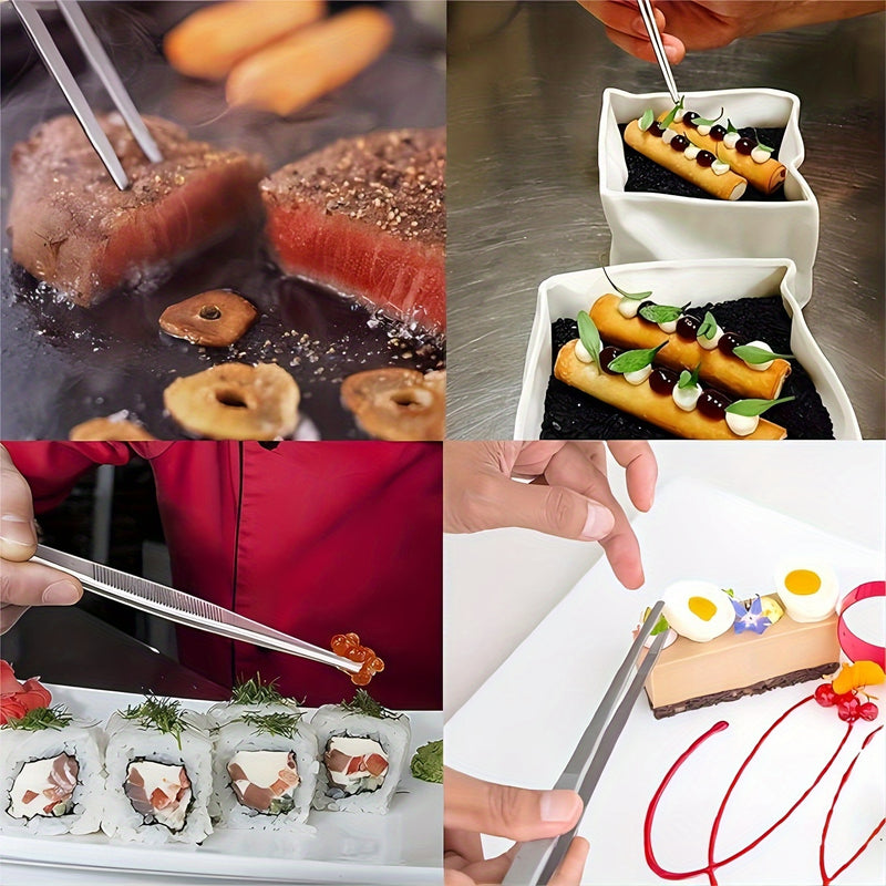 Juego de pinzas de acero inoxidable para alimentos, 2 piezas, pinzas de cocina de precisión para cocinar, accesorios para BBQ, herramientas para buffet y restaurante, utensilios culinarios - 25.4 cm