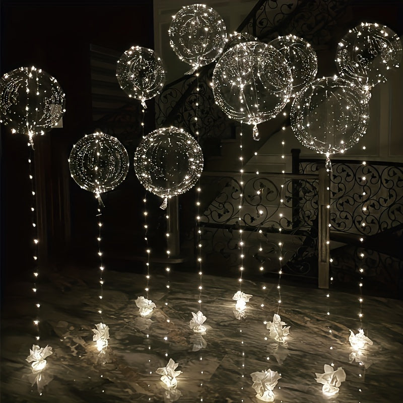 Luces LED para globos, 10 unidades de luces de cadena de bolas Bobo transparentes para decoración, iluminación LED blanca fría para cumpleaños, bodas, aniversarios, San Valentín, Navidad - Alimentación por batería, voltaje de funcionamiento ≤36 V (sin he