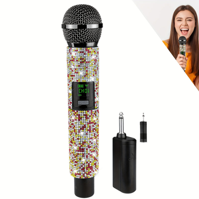 Micrófono Dinámico Inalámbrico de Colores Cristalinos, Micrófono y Receptor Recargables, para Karaoke, Canto, Discurso, Bodas