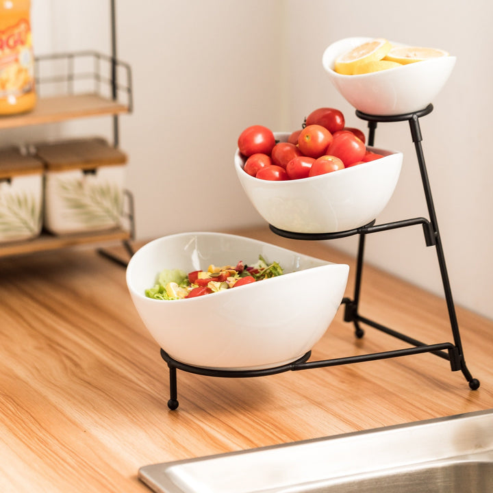 Juego de platos ovalados de 3 niveles para servir, ideal para fiestas, incluye platos para postres, entradas, dulces y vegetales, color blanco