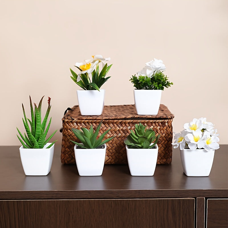 1SET-6pcs Juego de macetas de plantas de simulación, adecuado para el hogar, decoración del centro de mesa, decoración de escritorio de oficina, toque real, maceta suculenta artificial mini