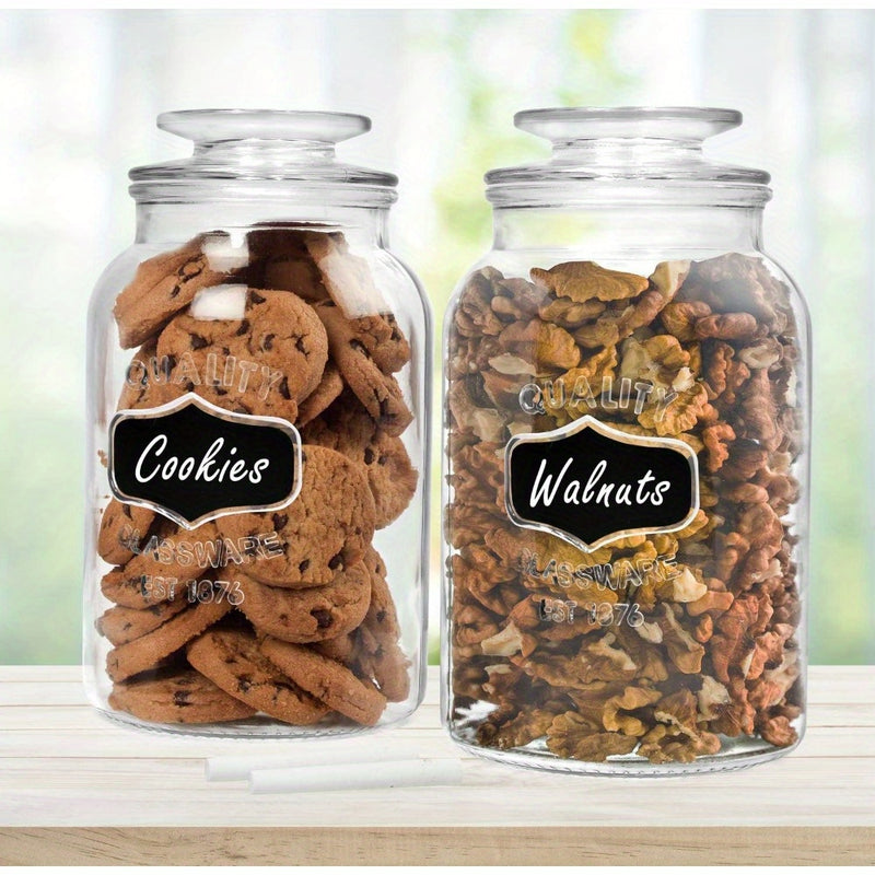 Jarras de vidrio redondo con tapas selladas, adecuadas para galletas, dulces, granos - Juego de jarras de galletas que incluye etiquetas de pizarra y lápiz - 3.79/7.57 tazas (2 piezas/1 pieza), transparentes