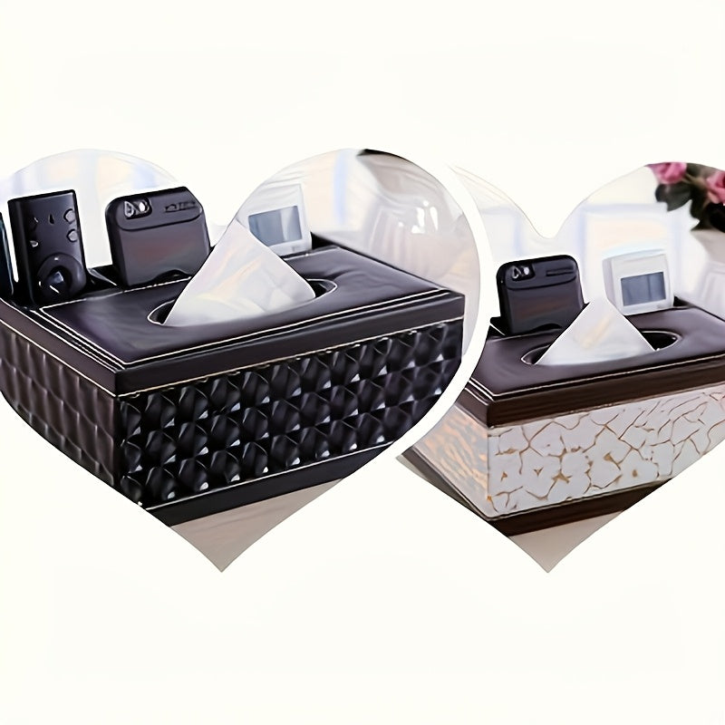 Soporte Elegante para Caja de Pañuelos de Cuero Sintético con Control Remoto y Organizador de Escritorio - Accesorio de Decoración Chic para la Sala de Estar
