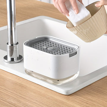 Dispensador de jabón de cocina de polipropileno con soporte para esponja, bomba de jabón espumante de presión manual, no eléctrico, sin contacto con alimentos, para lavar platos y limpiar ollas.