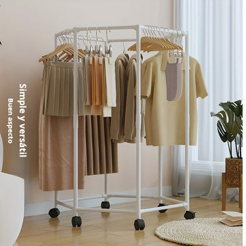 Perchero hexagonal giratorio con ruedas – Tubo de metal resistente de 16 mm, colgador de ropa vertical independiente, diseño portátil para almacenamiento y exhibición eficiente de ropa, negro/blanco, organizador para lavandería | Diseño hexagonal | Const