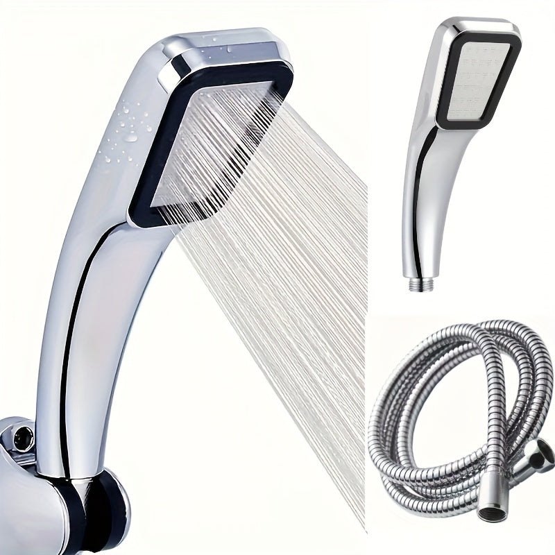 Cabezal de ducha de lluvia a alta presión con 300 agujeros - Ahorro de agua, sin pilas, incluye manguera de 139.7 cm - Instalación en pared o manual, diseño rectangular, boquilla de aspersión presurizada - Ideal para baños modernos