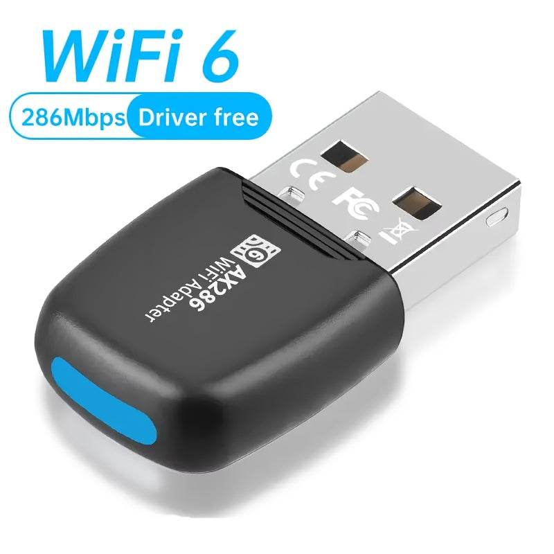 Adaptador WiFi 6 sin varillas - Doble Banda de 286Mbps, Alta Velocidad y Largo Alcance, Actualización USB para Windows 7/8/10/11, Compatible con Portátiles, Escritorio, Hogar/Ocio/Streaming - Plug & Play, Sin Controladores Necesarios, Conexión Inalámbric