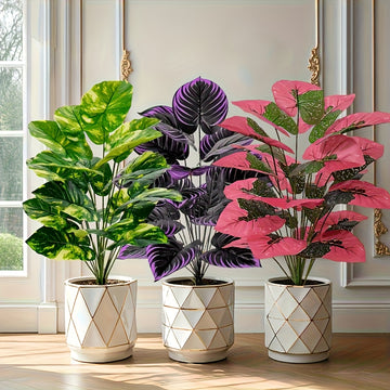 3 Hermosas Plantas Artificiales, Juego de 3 Piezas - Macetas Realistas de Plástico para Decoración de Selva Tropical, Ideal para Hogar, Jardín, Bodas, Terraza Exterior y Primavera/Verano, Uso en Interiores/Exteriores o Diversos Ambientes