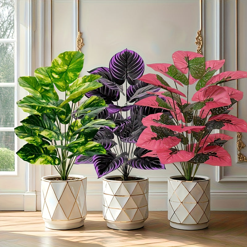 3 Hermosas Plantas Artificiales, Juego de 3 Piezas - Macetas Realistas de Plástico para Decoración de Selva Tropical, Ideal para Hogar, Jardín, Bodas, Terraza Exterior y Primavera/Verano, Uso en Interiores/Exteriores o Diversos Ambientes