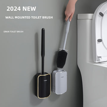 Escobilla de Inodoro Montada en Pared 2024: Escobilla de Inodoro con Mango Largo y Cabeza de Cepillo de ABS+PP+TPR - No se Requiere Taladrado, Decoraciones de Halloween, Navidad
