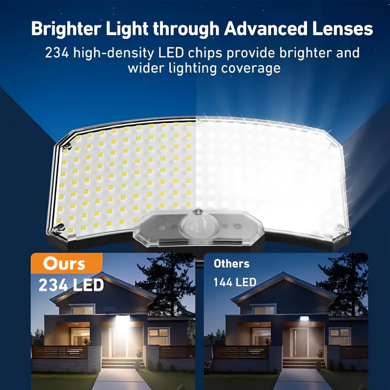 1pieza 234 LED Luz Solar con Cable Extendido, Fácil Instalación, 6500K Sensor de Movimiento Luz Solar Exterior Seguridad con 3 Modos para Patio Exterior Cerca Pasaje Divisor Diseño
