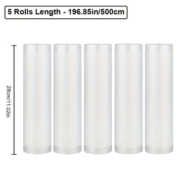 5-Pack 5.0 metros Bolsas de sellado al vacío sin BPA, Material PE+PA, Uso único, Compatible con la mayoría de los selladores para almacenamiento de alimentos, conservación de frescura, cocción a baja temperatura, preparación de comidas, compra en mayor -