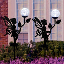 2 Piezas de Decoración Solar para Jardín de Hadas, Estatuas de Metal con Globos de Vidrio Craquelado y Luces, Silueta IPX4 para Exteriores, Patio, Jardín, Caminos, Regalos de Jardinería para el Día de la Madre, Decoración para Exteriores y Césped