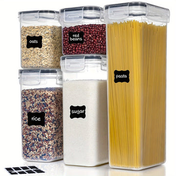 THELiFE 5/20pcs Contenedores Herméticos para Almacenamiento de Alimentos con Tapas, Organización y Almacenamiento en la Despensa de Cocina, Frascos de Plástico Libres de BPA para Cereales, Harina, Azúcar, Alimentos Secos, Incluye Etiquetas & Rotulador