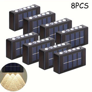 6/8 piezas, luz solar para pared exterior con 10 LED, espejo convexo, iluminación exterior, luz decorativa para pared, luz LED para paisajismo, ideal para exteriores, patio, villa, cerca, terraza, jardín