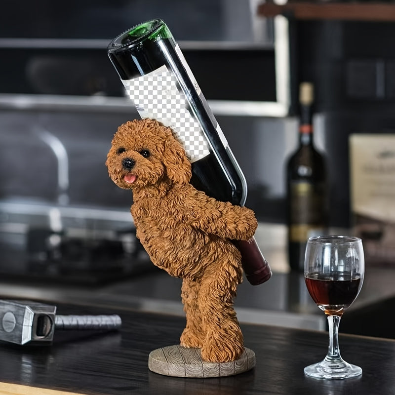 Rack de Vino Europeo Creativo para el Hogar, Decoración de Vino para el Salón, Bar, Teddy Dog, Rack de Vino Tinto, Decoración Divertida | Portavino Decorativo | Construcción de Resina
