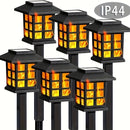 Luces de sendero solares de 6 paquetes con lente de llama LED parpadeante, spotlight de ABS no removible con acabado pulido, luces de jardín de montaje semi-hundido, control de sensor de luz, resistente a la corrosión, iluminación portátil para exteriore