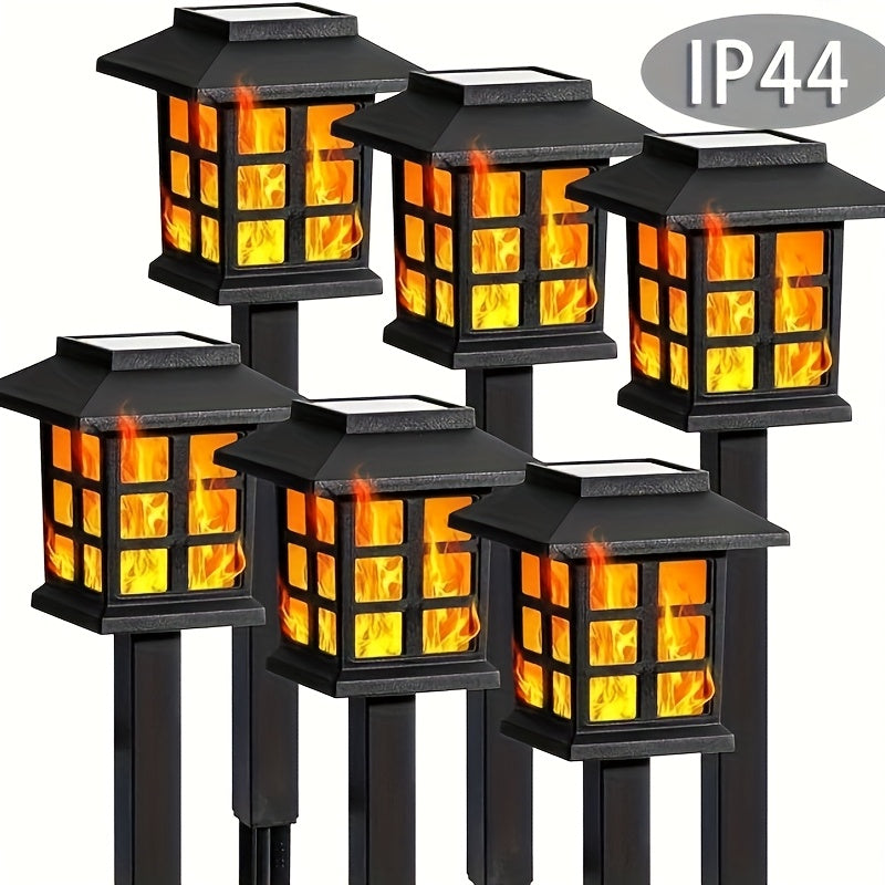 Luces de sendero solares de 6 paquetes con lente de llama LED parpadeante, spotlight de ABS no removible con acabado pulido, luces de jardín de montaje semi-hundido, control de sensor de luz, resistente a la corrosión, iluminación portátil para exteriore