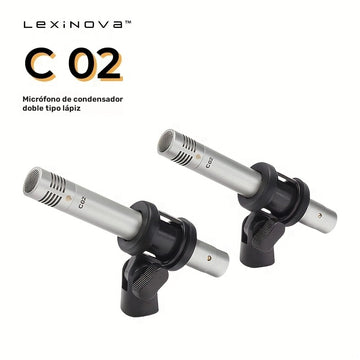 Conjunto de Micrófono Condensador Lexinova C-02 Dual Pencil - Antigolpes, Diafragma Pequeña, Diseño de Clip para Grabación de Piano y Voz, Compatible con XLR, Grado Profesional, Micrófonos para Instrumentos|Micrófonos Clipon|Construcción Duradera