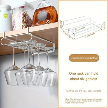 1pc Elegante Soporte para Copas de Vino de Doble Capa de Metal - Sin Taladro, Ahorra Espacio, Perfecto para Hogar, Restaurante, Hotel y Uso en Fiestas - Acabado Pintado Duradero, Ideal para Almacenamiento en Cocina y Bar
