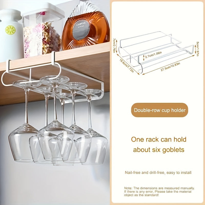 1pc Elegante Soporte para Copas de Vino de Doble Capa de Metal - Sin Taladro, Ahorra Espacio, Perfecto para Hogar, Restaurante, Hotel y Uso en Fiestas - Acabado Pintado Duradero, Ideal para Almacenamiento en Cocina y Bar