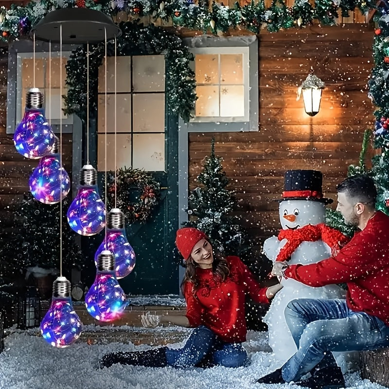 Luces solares LED para exteriores con campanas - Diseño de globo azul y púrpura vibrante, cable de cobre duradero, ideal para decoraciones navideñas en interiores y exteriores, jardín, terraza, fiestas, Acción de Gracias, Navidad, Halloween, Día de San V
