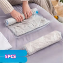 5pcs Bolsas de Almacenamiento al Vacío Enrolladas a Mano - Ahorra Espacio, No Necesita Bomba - Ideales para Viajes y Organización del Hogar, con Cremallera, Multiusos, Bolsas de Plástico Rectangulares para Ropa, Libros y Más