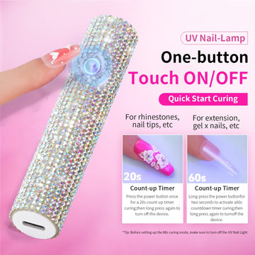 Mini Lámpara Portátil de Secado de Uñas con LED UV - Recargable por USB, Luz para Curar Esmalte en Gel y Pegamento Adhesivo de Secado Rápido con Diseño de Estrás Brillante para Manicura y Pedicura
