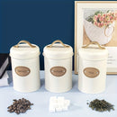 Conjunto de 3 piezas: lata de café blanca, lata de aperitivos para cocina, caja de dulces, tetera, arte de hierro galvanizado para recibir caja de hierro