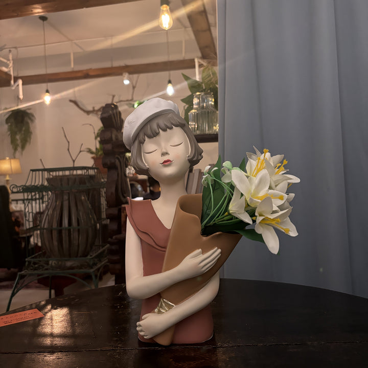 Elegante estatua de niña globo de resina con tallo floral - Decoración romántica para salón, estantería de TV o mostrador | Ideal para el Día de San Valentín, el Día de la Madre y las celebraciones de Navidad