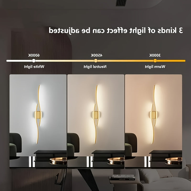 1 pieza de moderno lujo LED de pared, montaje semienterrado con acabado metálico, iluminación de 3 tonos ajustable para dormitorio, sala de estar, baño y espejo de tocador - Conectado a la red, compatible con Alexa, 110-240V, luz de pared para dormitorio