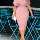 Vestido Midi Elegante con Escote en V y Adornos de Perlas para Mujer - Ajustado, Color Sólido Casual a Formal para Todas las Estaciones, Solo Lavado a Mano, Detalles de Botones de Perla, Acabado Suave