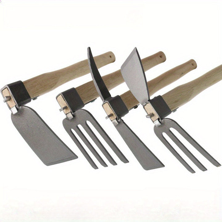 Hacha de doble cara de gran resistencia con mango de madera - Ideal para plantar flores y verduras, jardinería en casa y proyectos de arte | Cabeza de metal robusta, dientes afilados, herramienta de jardinería