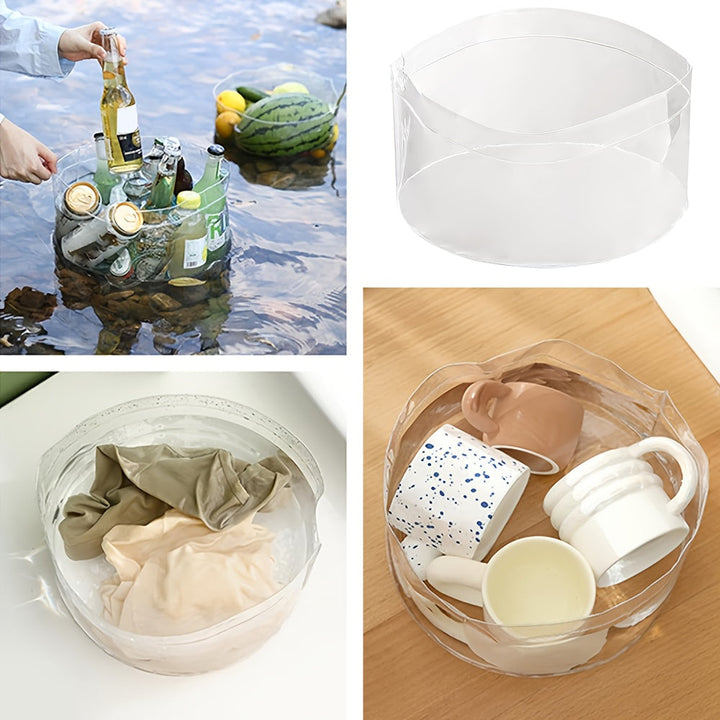 1pc Cubeta Portátil Plegable, Lavabo para Pies, Cubo de Agua Transparente, Recipiente para Pesca, Bandeja Colapsable, Cuenco para Ropa y Cara, Ideal para Viajes, Excursiones y Camping