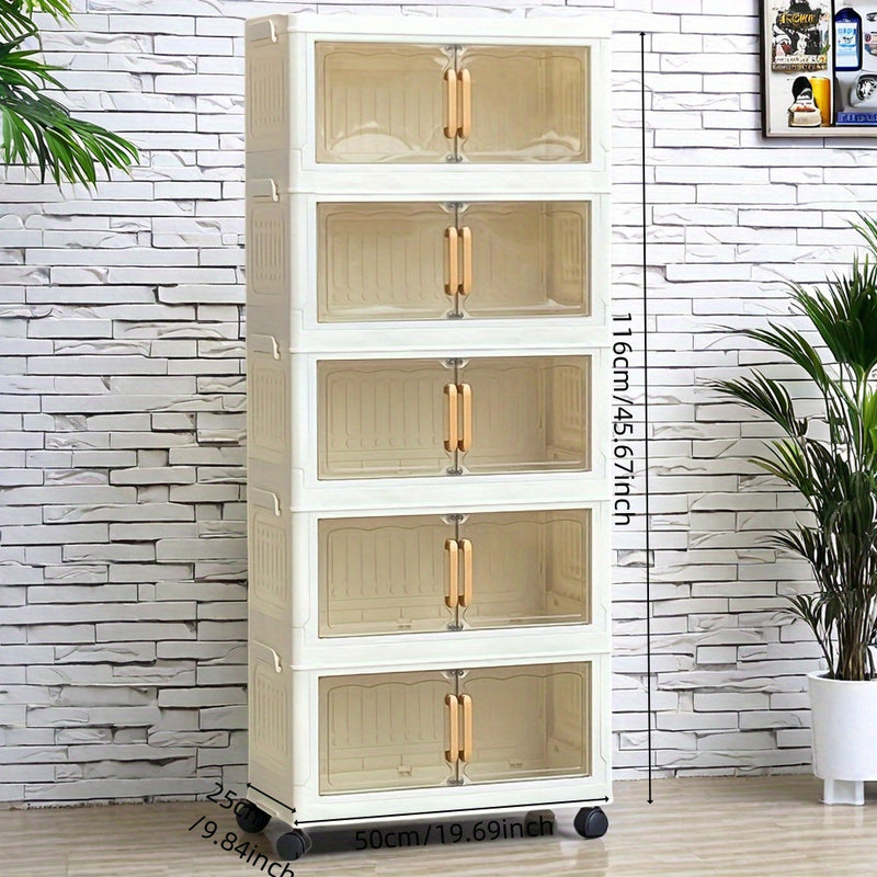 Elegante gabinete de almacenamiento plegable de cinco capas | Diseño doméstico de puertas dobles, material plástico adecuado para almacenamiento de juguetes de bebés/niños, se puede almacenar debajo de la cama.