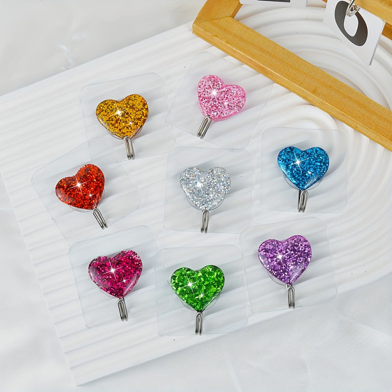 5 Piezas, Ganchos Adhesivos Con Diseño De Corazón Con Lentejuelas Brillantes, Sin Necesidad De Taladrar, Acero Inoxidable, Perchas De Pared De Gran Capacidad De Carga, Decoración Contemporánea Para Baño, Dormitorio, Entrada