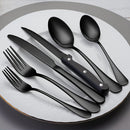 Juego de 24 piezas de cubertería negra, juego de cuchillo y tenedor de acero inoxidable, cuchillo y tenedor de bistec creativo plateado, cuchara y tenedor, cuchara de postre, adecuado para restaurantes en casa, apto para lavavajillas.