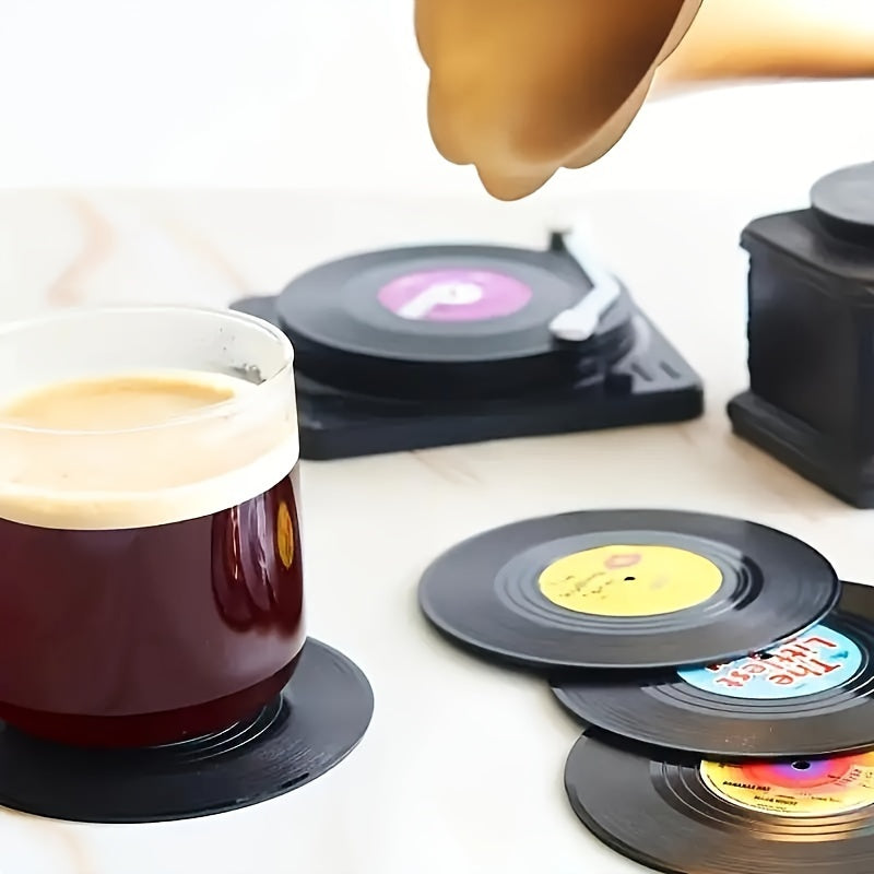 6 posavasos de vinilo, posavasos retro creativos con diseño de CD de rock americano, antideslizantes y aislantes, mantel individual para decoración de habitación