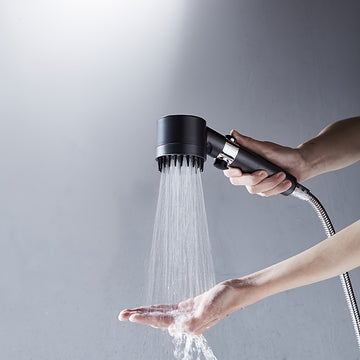 Cabezal de Ducha con 4 Modos | Pulverizador de Ducha de Mano con Masajeador de Cuero Cabelludo | Cabezal de Ducha Desmontable | Suaviza el Agua Dura | Diseño de Pistola de Rociado Instantáneo Q