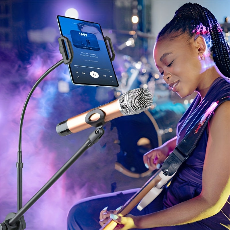 Soporte ajustable para micrófono de teléfono y tableta - Tripode flexible con rotación de 360 grados, se adapta a dispositivos de 4,7" a 12", ideal para transmisiones en vivo y grabación de música, material de hierro negro