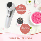 Lijadora eléctrica de pies recargable por USB - Apertura y cierre automáticos, cortes profundos para eliminación y suavizado ligero beige, herramienta de pedicura portátil con cabezales intercambiables (blanco y negro), regalo para el cuidado de los pies