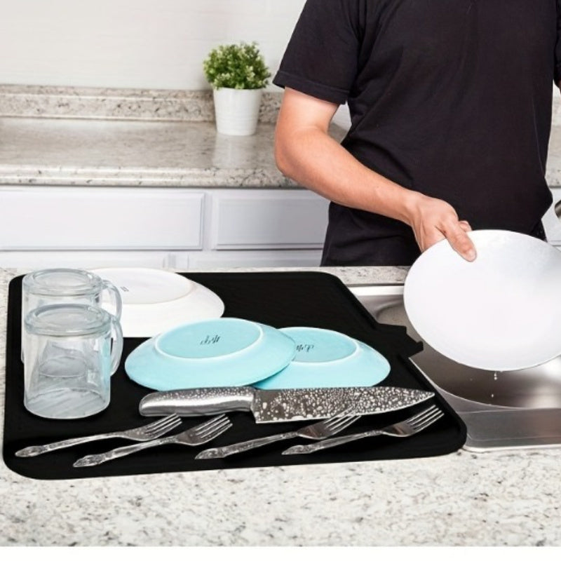 Alfombrilla de Secado Grande con Agujeros de Drenaje para Fregadero Cuadrada – Protector Antideslizante y Resistente al Calor para Tazones, Cristalería y Utensilios de Cocina – Base Impermeable para Encimera