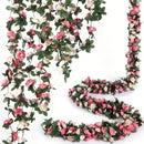 5 unidades de 12.5 metros de Guirnalda de Flores, Enredadera de Rosas Artificiales con Hojas Verdes, Enredadera de Rosas Falsas para Decoración de Pared de Primavera Aniversario de Boda Cumpleaños Navidad Arco