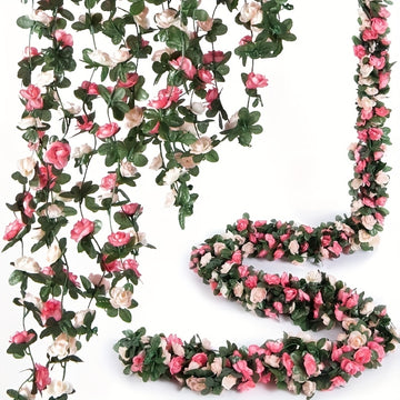 5 unidades de 12.5 metros de Guirnalda de Flores, Enredadera de Rosas Artificiales con Hojas Verdes, Enredadera de Rosas Falsas para Decoración de Pared de Primavera Aniversario de Boda Cumpleaños Navidad Arco