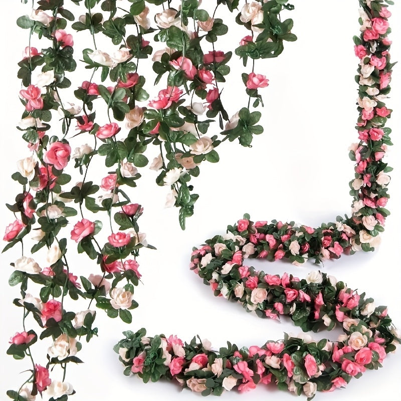 5 unidades de 12.5 metros de Guirnalda de Flores, Enredadera de Rosas Artificiales con Hojas Verdes, Enredadera de Rosas Falsas para Decoración de Pared de Primavera Aniversario de Boda Cumpleaños Navidad Arco