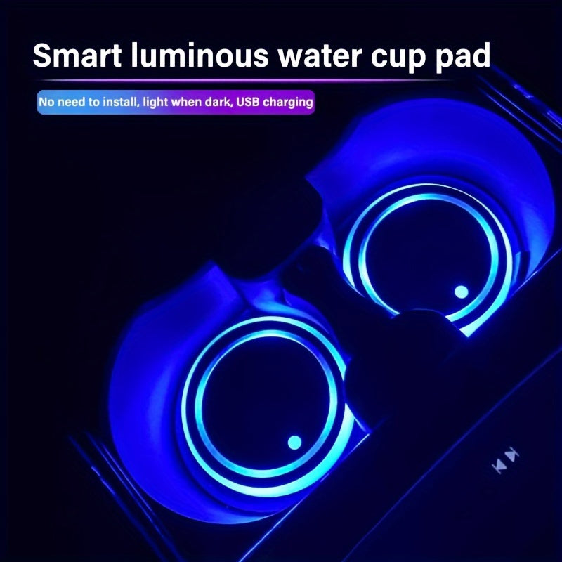 1/2 piezas de posavasos para auto con luz LED neón, almohadilla para tazas con luz ambiental de detección inteligente, posavasos con carga USB, cojín para tazas que brilla en la oscuridad, accesorios para interior de auto, decoración para bar, decoración