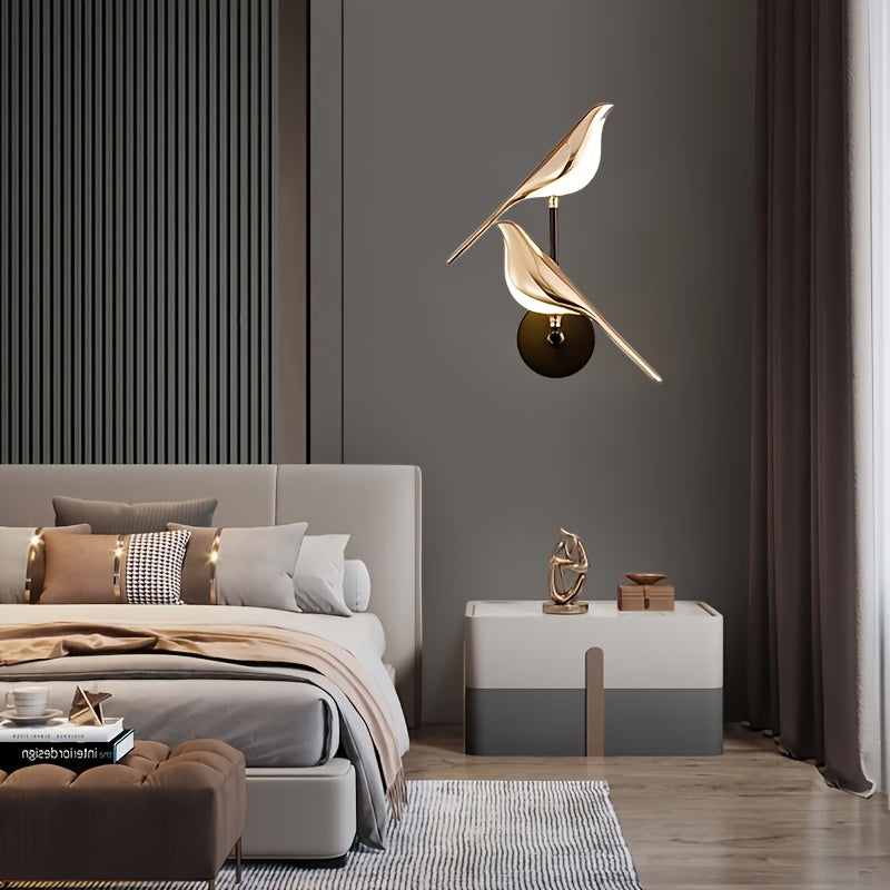 Lámpara de pared LED moderna, lámpara de pared regulable, lámpara de pared creativa con pájaro, ahorro de energía y durabilidad, instalación semi-englobada, adecuada para dormitorio, baño, cocina, luz de pasillo, luz de pasillo, etc., no requiere batería